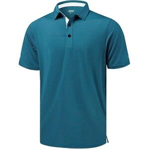 Grand Slam Performance Men’s Polo Shirt Teal Black Stripe Short Sleeve XXL Golf